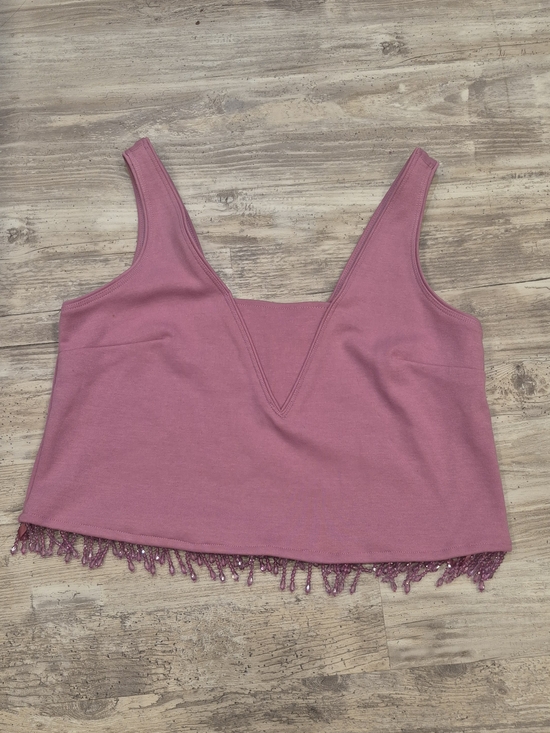 Anthropologie Tops - Anthropologie Mauve Beaded Hem V-Neck Crop Tank